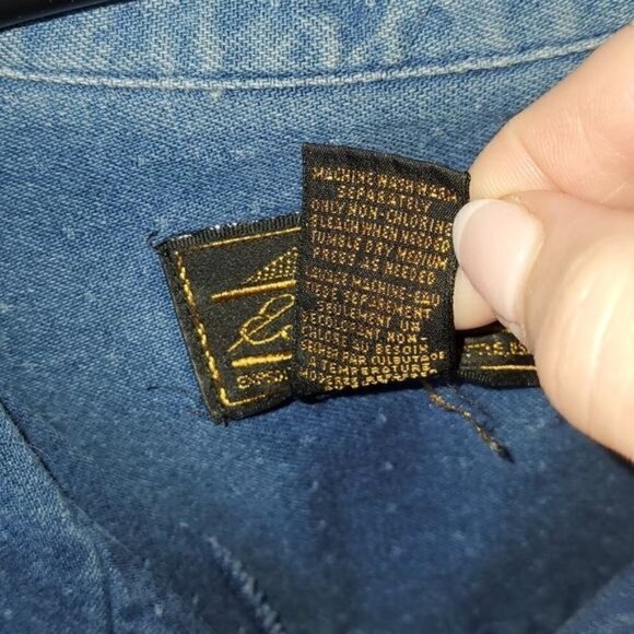 Eddie Bauer Blue Jean Dotted Pocketed‎ Button Down LS Sz M Dress - Picture 10 of 13